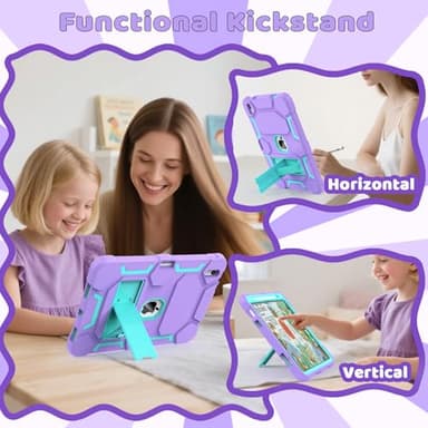 CCMAO Case for iPad A16 11th Generation 11 Inch 2025, iPad 10th Generation 10.9 Inch 2022, with Kickstand & Pencil Holder, Heavy Duty Shockproof Hybrid Protective Cover for Kids Girls, Purple+Green - Image 2