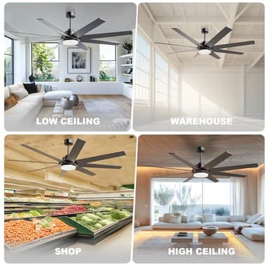72 Inch Ceiling Fans with Lights and Remote, Outdoor Indoor Black LED Big Ceiling Fan Reversible 24db Quiet DC Motor, 6 Speed 3CCT Dimiable, Modern Ceiling Fans for Patios Living Room Farmhouse Garage - Image 7