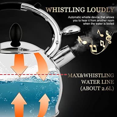SUSTEAS Stove Top Whistling Tea Kettle - Food Grade Stainless Steel Teakettle Teapot with Cool Touch Ergonomic Handle, With 1 Silicone Pinch Mitt Included,2.64 Quart(SILVER) - Image 4