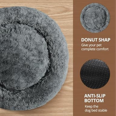 JOLLYVOGUE Calming Dog & Cat Bed for Large Dogs, Anti-Anxiety Donut Cuddler Cozy Soft Round Bed with Anti-Slip Bottom, Fluffy Faux Fur Plush Cushion Beds for Medium Dogs (36") - Image 3