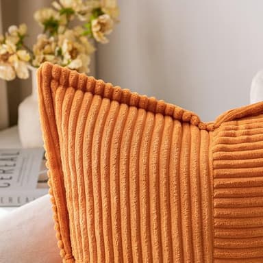 MIULEE Burnt Orange Fall Decorative Throw Pillow Covers for Couch Bed Livingroom 18x18 Inch Set of 2 Boho Accent Throw Pllows Broadside Striped Patchwork Soft Corduroy Pillowcases - Image 2