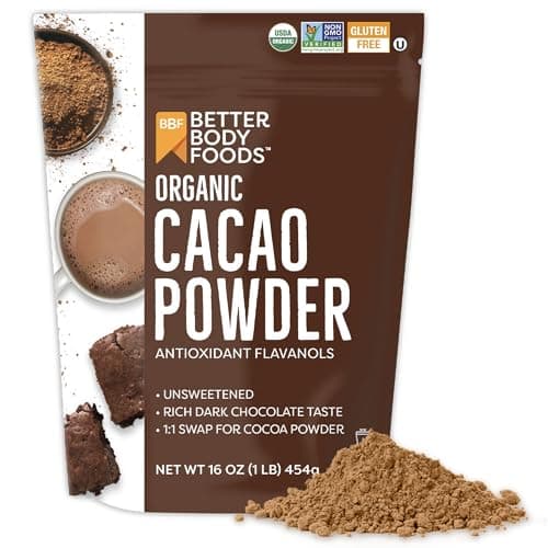 BetterBody Foods Organic Cacao Powder, Rich Chocolate Flavor, Non-GMO, Gluten-Free, Cocoa, 16 ounce, 1 lb bag - Image 1