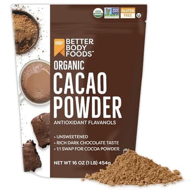 BetterBody Foods Organic Cacao Powder, Rich Chocolate Flavor, Non-GMO, Gluten-Free, Cocoa, 16 ounce, 1 lb bag - Image 1
