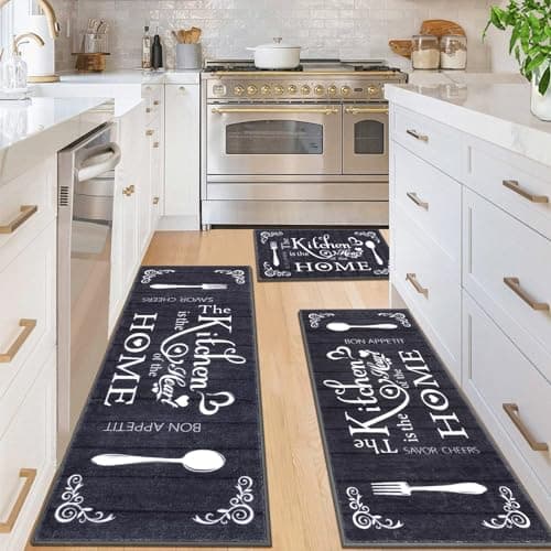 Vaukki Boho Kitchen Rug Sets 3 Pieces, Washable Kitchen Mats for Floor, Non Slip Soft Kitchen Area Rug Floor Mat for Kitchen, Laundry Room and Hallway (Black, 20''x32''+20''x47''+20''x59'') - Image 1