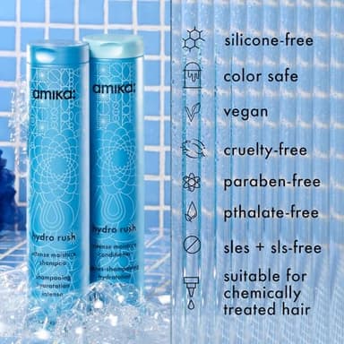 amika hydro rush intense moisture shampoo with hyaluronic acid | for dry, textured, or coarse hair types 2a-4c, long-lasting hydration, color-safe, keratin + chemically treated safe, 275ml - Image 11