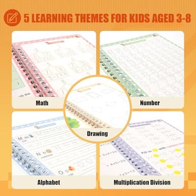 Upgraded Large Size Magic Practice Copybook for Kids, Reusable Grooved Handwriting Practice Book for Preschool Kids Age 3-8 Calligraphy with Catus Pens & Storage Bag (5PCS 7.3 * 10.3 inch) - Image 5