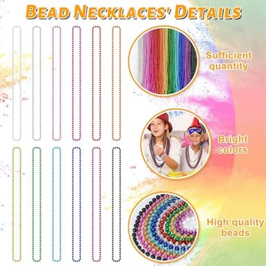 Huskein Bead Necklace, 120PCS Mardi Gras Beads, 33" Colorful Mardi Gras Beads Necklaces, Women Men Party Costume Accessories Parade Throws Bulk Party Favors for Christmas Pirate Carnival - Image 2