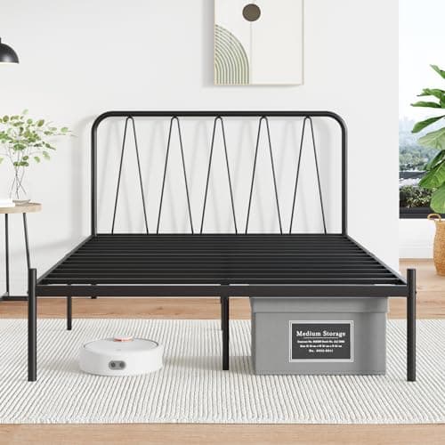 Novilla Queen Bed Frame, 14 Inch Metal Platform Bed Frame with Modern Headboard, Heavy Duty Metal Slats Support, No Box Spring Needed, Easy Assembly, Black - Image 1