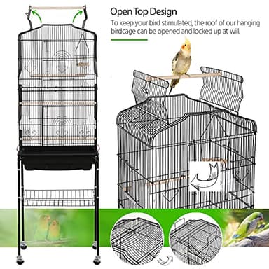 Yaheetech 64-inch Play Open Top Medium Small Bird Cage with Detachable Rolling Stand for Parrot Lovebirds Finches Canaries Parakeets Cockatiels Budgie Parrotlet Conures - Image 4