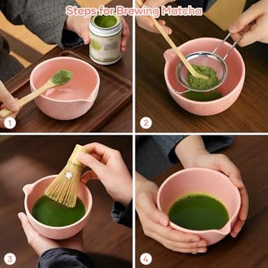 TUFGAM Matcha Whisk Set, Birthday Gifts for Women Mom Her, 8PCs Ceremony Matcha Tea Kit, 18OZ Matcha Bowl with Spout, Whisk, Bamboo Scoop, Sifter, Tea Towel, Ideal Gift for Christmas, Wedding - Image 5