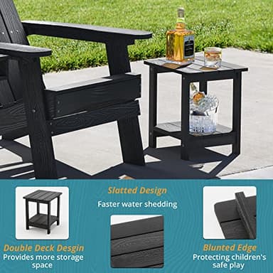 LUE BONA Adirondack Outdoor Side Table, 2-Tier Black HDPS Patio End Table Weather Resistant, Morden Side Table for Patio, Pool, Porch - Image 6