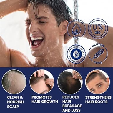 Uttse Biotion Hair Growth Shampoo for Men: Natural Thickening Shampoo with Tea Tree Oil Ginseng Mint for Hair Loss and Thinning Hair - 10.1 fl.oz, Dark Blue - Image 2