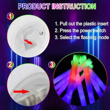 HTPREC 102Pcs LED Foam Glow Sticks Bulk,Longer Lasting Flashing,Giant Light up Foam Sticks,Glow in The Dark Party Favors for Wedding,Birthday,Concert, Parties, Camping, Sporting Events - Image 4