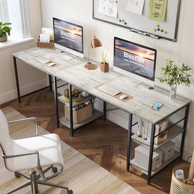 Bestier L Shaped Desk, 95.2 Inch Reversible Corner Computer Desk with Shelves, 2 Person Long Table for Home Office, Large Writing Storage Workstation with 3 Cable Holes, Rustic Brown, Grey Oak - Image 1