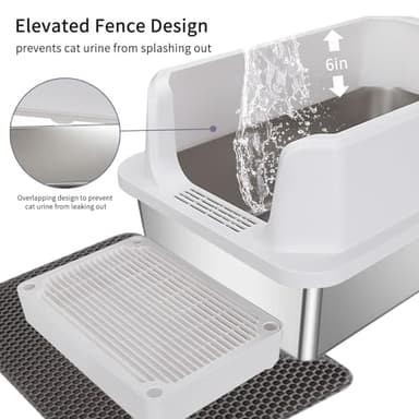 RIZZARI Large Stainless Steel Cat Litter Box: Open Top Leak-Proof Large Cat Pan - Odor Control for Indoor Multi-Cat Homes (Pearl) - Image 5