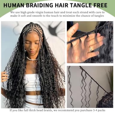 Human Braiding Hair for Boho Braids 120g 20 Inch 12A Deep Water Wave Bulk Human Hair Knotless Boho Braiding Curly 100% Virgin No Weft Extensions Bohemian Braids 3 Bundles/Pack Natural Color - Image 7