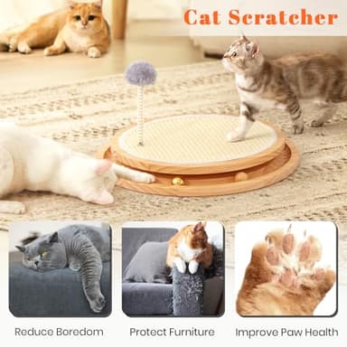 LMUGOOS Cat Scratcher, Cat Natural Sisal Scratching Pad, Kitten Interactive Toy with Ball Track Spring Ball for Chasing Hunting Mental Physical Exercise Puzzle - Image 3