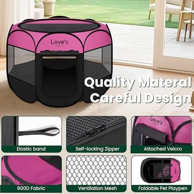 Love's cabin Pet Puppy Dog Playpen, Small Dog Tent Crates Cage Indoor/Outdoor, Portable Playpen for Cat, Foldable Pop Up Dog Kennel Playpen with Carring Case, Removable Zipper Top, Pink - Image 4