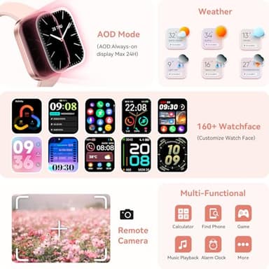 aeac Smart Watch for Women Men iPhone & Android,1.99" AMOLED Screen 3ATM Waterproof Fitness Watch with Answer/Make Call AI Voice,24H-Heart Rate/SpO2/BP Monitor,120+ Sports Modes (Pink, 1.99) - Image 8