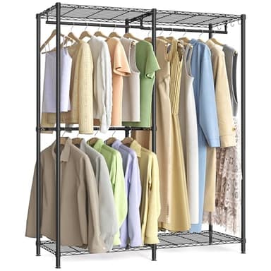 SONGMICS Clothes Rack, Freestanding Wardrobe Closet, Metal Clothing Racks, Heavy-Duty Garment Rack with Adjustable Shelves, Hanging Rods, Dividable, 15.8 x 47.2 x 70.9 Inches, Ink Black ULGR423B01 - Image 1