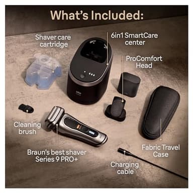 Braun Series 9 PRO+ Electric Razor for Men, 5 Pro Shaving Elements and Shave-Preparing ProComfort Head for Closeness & Skin Comfort, 6in1 SmartCare Center, Wet or Dry Use, Charging Stand, 9597cc - Image 2