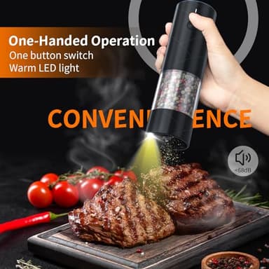 2Pack Electric Salt and Pepper Grinder Set USB Rechargeable with Warm LED Light, Adjustable Coarseness Lidaop Large Capacity Automatic Salt Pepper Mill Grinder for Kitchen, Restaurant, Outdoor, Black - Image 2