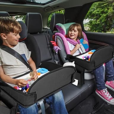 Kids Travel Tray for Toddler Car Seat, Lap Tray for Girl Activities with Dry Erase Board & Cooler Cup Holder, Road Trip Essentials Accessories with No-Drop Large Tablet iPad Holder Stand,2Pc Black - Image 9