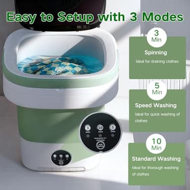 LGLRTD Portable Washing Machine, 15L Small Foldable Washer with 3 Cleaning Modes for Baby Clothes, Underwear, Small Items, Mini Collapsible Laundry for Travel Apartment Home Dorm Hotel Camping (Green) - Image 3