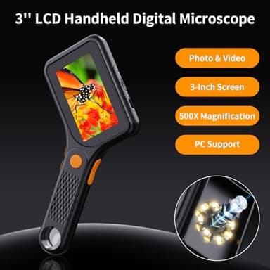 Microscope for Adult - 3.0 Inch IPS Screen 500X Pocket Microscope, 3-Level Adjustable LED Lights Portable Handheld Microscope,USB Connection to PC View - Image 4