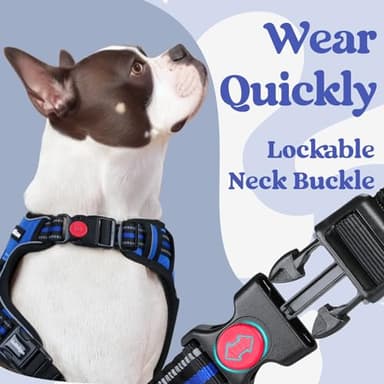 rabbitgoo Dog Harness Medium Sized, No Pull Pet Harness with 3 Buckles, Adjustable Soft Padded Vest with Control Handle, Walking Reflective Pet Vest for Medium Dogs, Blue, M - Image 3
