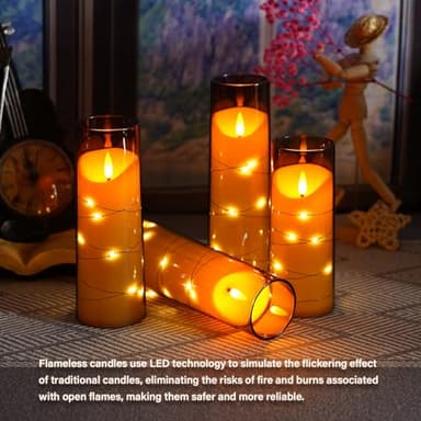 Eebuss Flameless Candles with Embedded Star String, Battery Operated LED Pillar Candles with Timer and Remote Control,Home Decorating for Ambiance， Set of 9(Grey) - Image 4