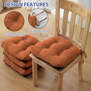 IPYNBAP Chair Cushions for Dining Chairs Set of 4, Kitchen Chair Cushions, Chair Pads with Ties and Non Slip Backing, Tufted Memory Foam Seat Cushion 4 Pack, 15.5" x 15.5" x 4", Rust, Halloween - Image 4
