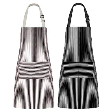 Syntus Aprons for Women with Pockets, 2 Pack Kitchen Apron for Cooking Adjustable Bib Chef Aprons for Men Women, Black/Brown Stripes - Image 1