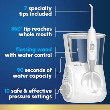 Waterpik Aquarius Water Flosser For Teeth Cleaning, Gums, Braces, Dental Care, Electric Power With 10 Settings, 7 Tips For Multiple Users And Needs, ADA Accepted, White WP-660, Packaging May Vary - Image 2