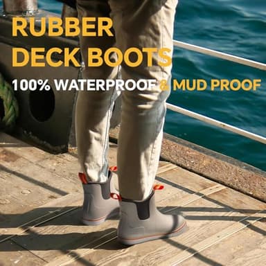 Furuian Men's Deck Boots Fishing Boots Waterproof Rain Boots Ankle Booties Slip On Neoprene Rubber Footwear Chelsea Boots Men botas para hombre for Gardening Fishing Boating Camping Sailing, Grey 11 - Image 3