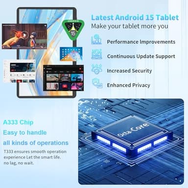 JJGJ Android 15 Tablet 10 Inch, 26GB RAM+256GB ROM/2TB Expandable, 2 in 1 Tablets with Keyboard Case Mouse Stylus, 2.0GHz Octa-core CPU, IPS HD Screen, 5G WiFi BT 5.0, 8000mAh Battery (Black Case) - Image 3