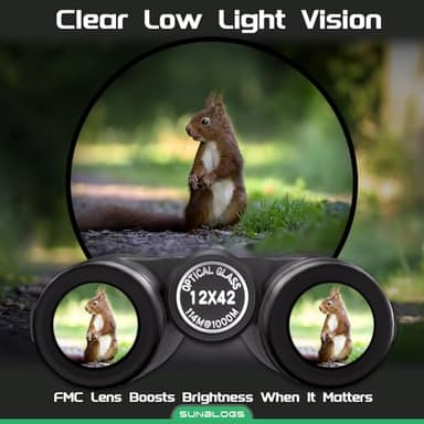 12x42 HD Binoculars for Adults High Powered - Waterproof BAK4 Prism Binoculars for Bird Watching, Hunting, Travel, Hiking & Opera - Super Bright Lightweight Binocular (Black) - Image 5
