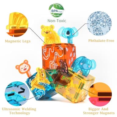 MEGAGONTILES 108 PCS Zoo Animals Magnetic Tiles Set,Magnet Building Blocks Farm World Toys,STEM AUTHENTICATED,Magnetic Animals for Kids Age 3 4 5 6 7 8 Toddlers Boys Girls - Image 3