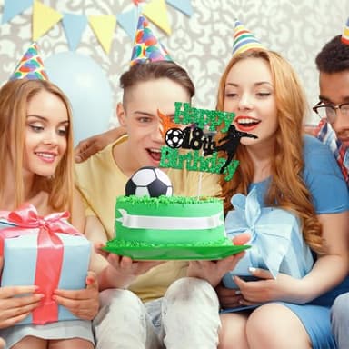 BEISHIDA Football Soccer Cake Topper Happy 18th Birthday Cake Topper Football Soccer Sport Themed Cake Decorations Glitter Cake Decoration 18th Cake Toppers for Boys Men Birthday Party Supplies - Image 3