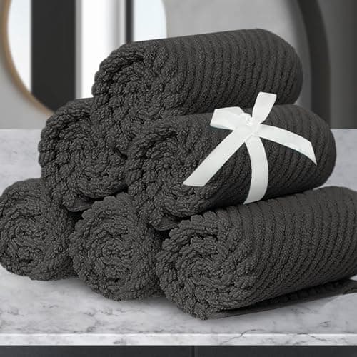 VOOVA & MOVAS Grey Washcloths (6PC, 13"x13") - 100% Cotton | Thick | Quick Dry | Light Weight, 6 Pack Hand Towels, Wash Cloths for Showering, Bathroom Gift Set, Dark Gray - Image 1
