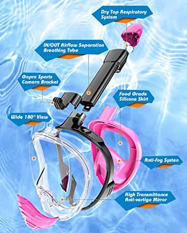 QingSong Full Face Snorkel Mask for Adults, Snorkeling Gear with Camera Mount, 180 Degree Panoramic View Snorkel Set Anti-Fog Anti-Leak - Image 5
