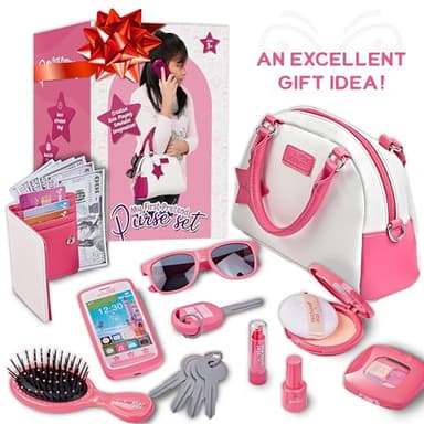 Star Princess Pretend Play Purse Set for Girls - Realistic Purse with Accessories: Toy Phone, Wallet, Credit Cards, Keys, Makeup for Role Playing Toys for Girls Ages 3-8 - Image 4