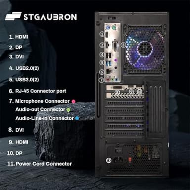 STGAubron Gaming Desktop PC, Intel Core I7 8th Gen up to 4.1G, GeForce GTX 1660 Super 6G, 16G DDR4, 512G SSD, WiFi 6 & BT 5.2, RGB Fan x4, Windows 11 Home - Image 5