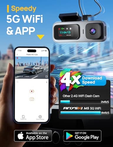 Anyski 3 Channel 4K Dash Cam Front and Rear Inside, Built-in 5G WiFi, 4K+1080P+1080P Dash Camera for Cars with 64GB Card, Dashcam with Loop Recording, G-Sensor, 24H Parking Monitor, Silver - Image 3