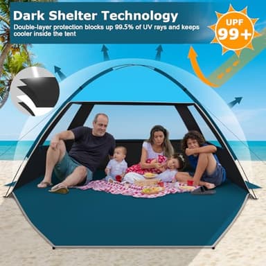 COMMOUDS Beach Tent Sun Shade for 3/4-5/6-7/8-10 Person, UPF 99+ Beach Sun Shelter Canopy Tent, Lightweight, Easy Set Up and Carry - Image 3