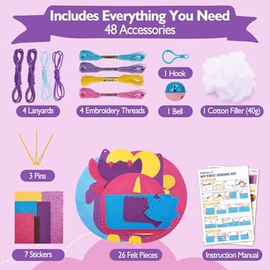 hahaland Sewing Kit for Kids Arts and Crafts Kids Sewing Kits, 8 Easy DIY Projects of Stuffed Animal Dolls Plush Pillow Craft Toys for Girls, Girl Birthday Gift Girls Gift - Image 4