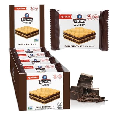 Rip Van Dark Chocolate Wafer Cookies - Healthy Snacks - Non GMO, Keto, Low Carb, Low Sugar (2g), Low Calorie and Vegan, 16 Count - Image 1