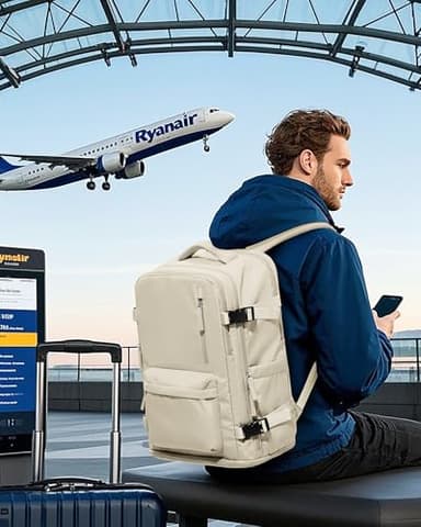 VGCUB Large Travel Work Business Backpack Carry on flight Approved 17 Inch Laptop Backpack for Women Men with Laptop Compartment Mochila de Viaje,Beige - Image 2