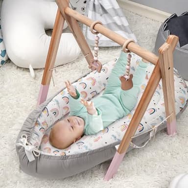 JINXIA Baby Lounger for Newborn, Detachable Mosquito - Newborn Lounger Cover for 0-24 Months, Breathable & Portable Infant Lounger - Soft Baby Floor Seat Cover for Travel, Newborn Essentials - Grey - Image 6