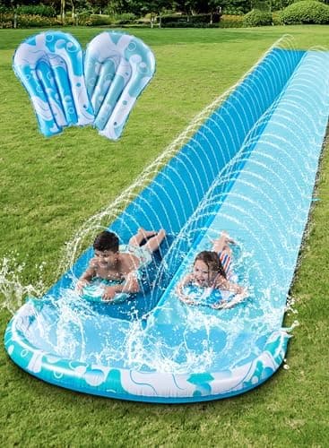 JOYIN 32.5FT Water Slide and 2 Inflatable Boards, Extra Long Heavy Duty Double Lawn Waterslide with Sprinkler for Kids Adults Backyard Summer Water Toy Outdoor Fun, Blue, Light Blue - Image 3